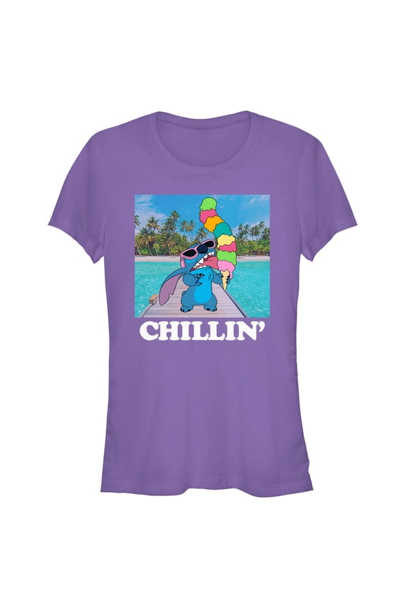 Junior's Lilo & Stitch Ice Cream Lover Chillin' Graphic Tee Purple Large
