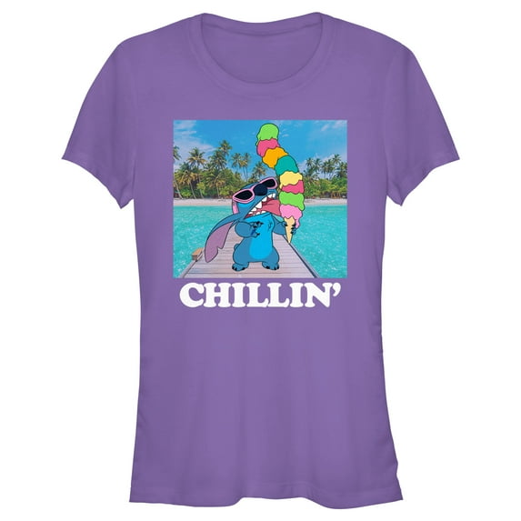 Junior's Lilo & Stitch Ice Cream Lover Chillin' Graphic Tee Purple Medium
