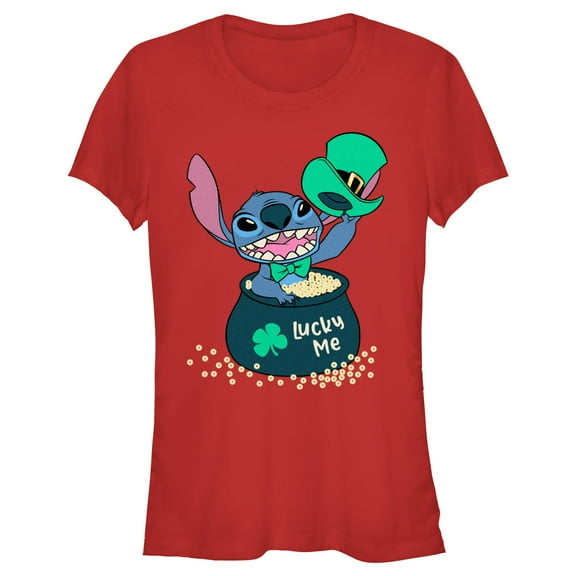 Junior's Lilo & Stitch Lucky Me Leprechaun Stitch Graphic Tee Red Small