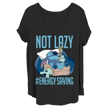 Junior's Lilo & Stitch Not Lazy, Saving Energy  Graphic Tee Black 4X