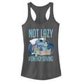 thumbnail image 1 of Junior's Lilo & Stitch Not Lazy, Saving Energy  Racerback Tank Top Charcoal Small, 1 of 4
