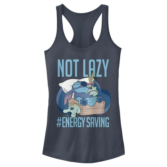 Junior's Lilo & Stitch Not Lazy, Saving Energy Racerback Tank Top Indigo X Small