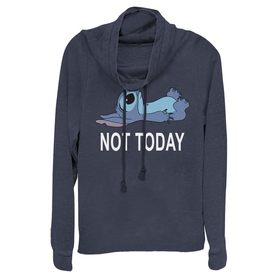 Junior's Lilo & Stitch Not Today Cowl Neck Sweatshirt Navy Blue Large