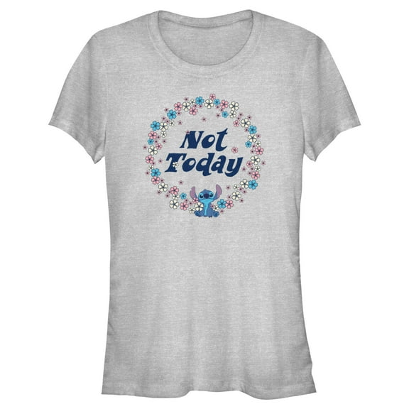 Junior's Lilo & Stitch Not Today Floral Circle  Graphic Tee Athletic Heather 2X Large