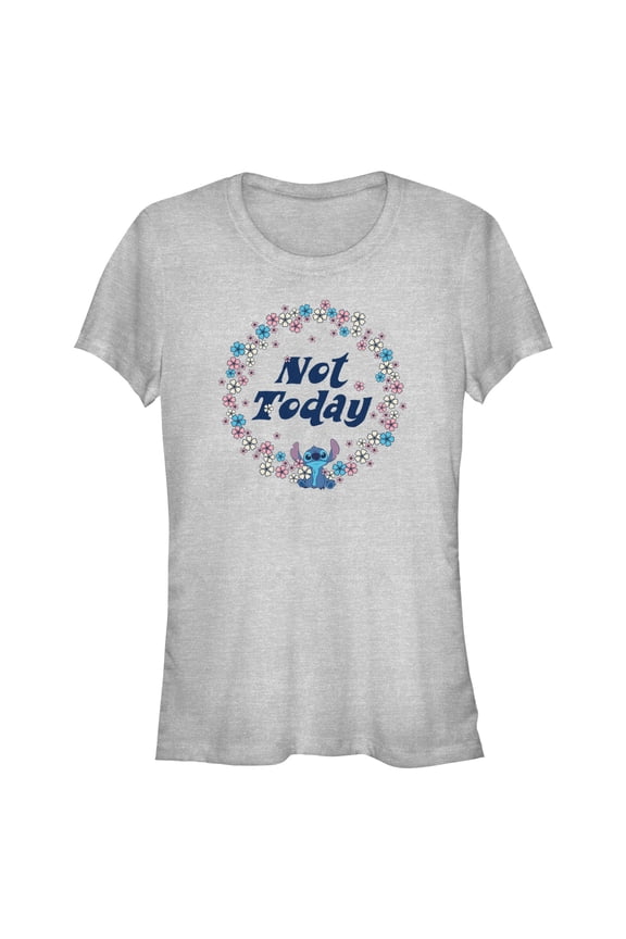 Junior's Lilo & Stitch Not Today Floral Circle Graphic Tee Athletic Heather Medium