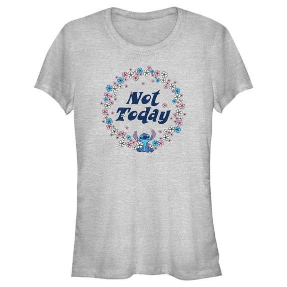 Junior's Lilo & Stitch Not Today Floral Circle Graphic Tee Athletic Heather Medium