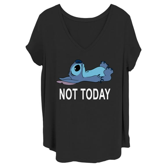 Junior's Lilo & Stitch Not Today  Graphic Tee Black 1X