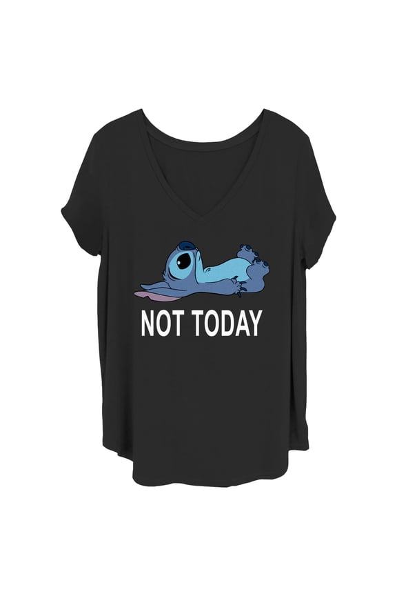 Junior's Lilo & Stitch Not Today Graphic Tee Black 2X