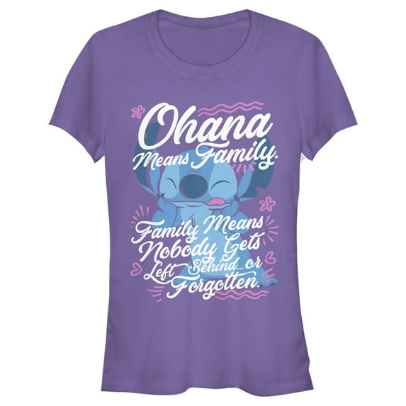 Junior's Lilo & Stitch Ohana Means Family Graphic Tee Purple Small