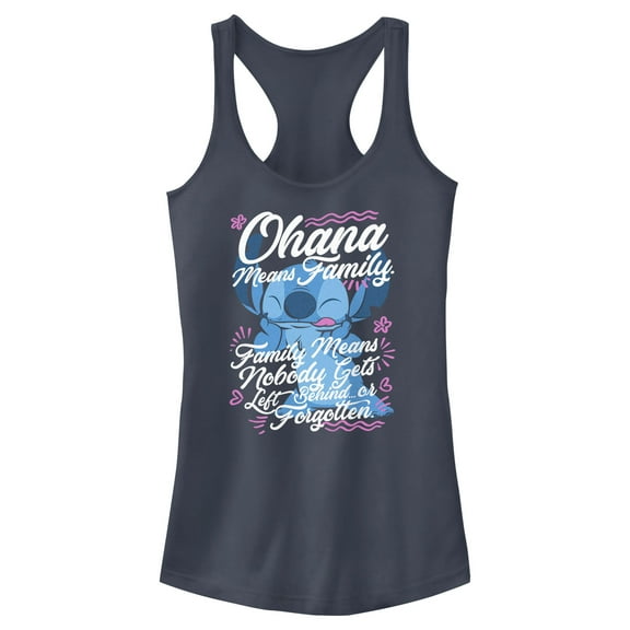 Junior's Lilo & Stitch Ohana Means Family Racerback Tank Top Indigo Large