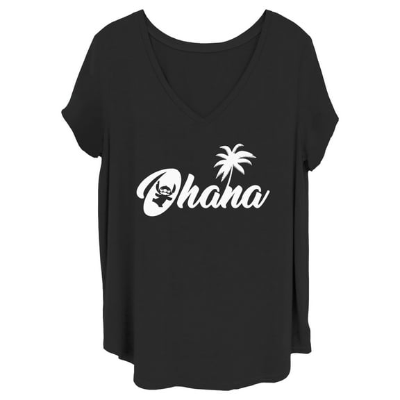 Junior's Lilo & Stitch Ohana Silhouette  Graphic Tee Black 1X