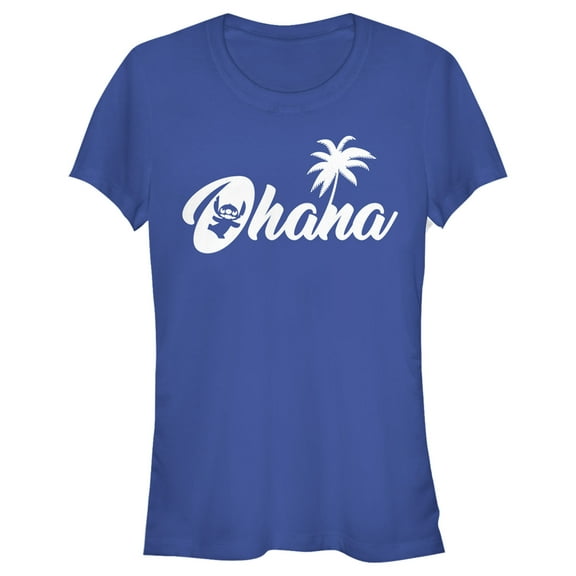 Junior's Lilo & Stitch Ohana Silhouette Graphic Tee Royal Blue Small
