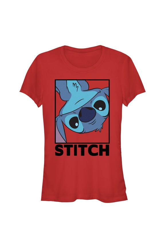 Junior's Lilo & Stitch Peekaboo Stitch Portrait Graphic Tee Red 2X Large