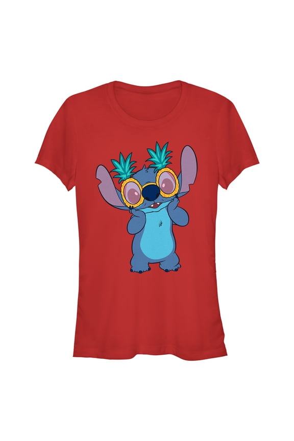 Junior's Lilo & Stitch Pineapple Glasses Stitch Graphic Tee Red Small