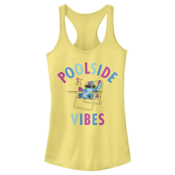 Junior's Lilo & Stitch Poolside Vibes Stitch Racerback Tank Top Banana Medium