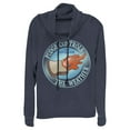 thumbnail image 1 of Junior's Lilo & Stitch Pudge Controls the Weather Cowl Neck Sweatshirt Navy Blue X Small, 1 of 4