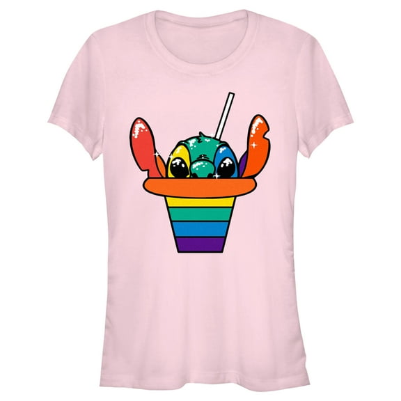 Junior's Lilo & Stitch Rainbow Shave Ice Stitch  Graphic Tee Light Pink Small