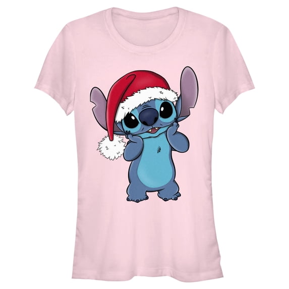 Junior's Lilo & Stitch Santa Surprise Graphic Tee Light Pink Small