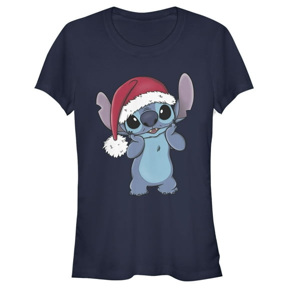 Junior's Lilo & Stitch Santa Surprise  Graphic Tee Navy Blue Medium