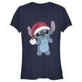 thumbnail image 1 of Junior's Lilo & Stitch Santa Surprise Graphic Tee Navy Blue X Large, 1 of 3