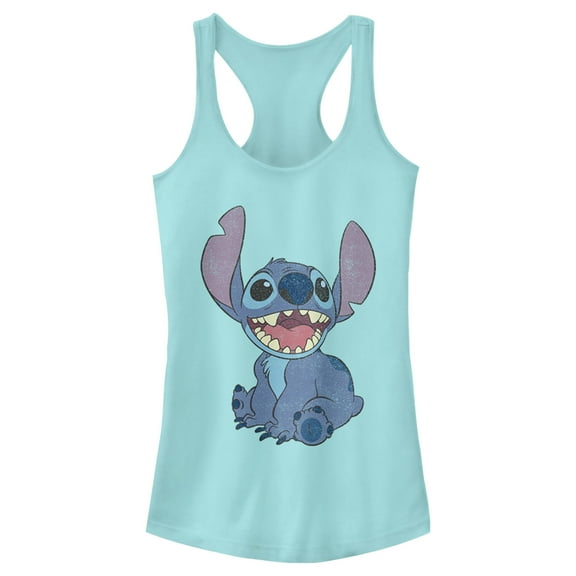 Junior's Lilo & Stitch Sitting Happily  Racerback Tank Top Cancun X Large