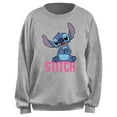 thumbnail image 1 of Junior's Lilo & Stitch Sitting Pretty Sweatshirt Heather Gray Large, 1 of 2