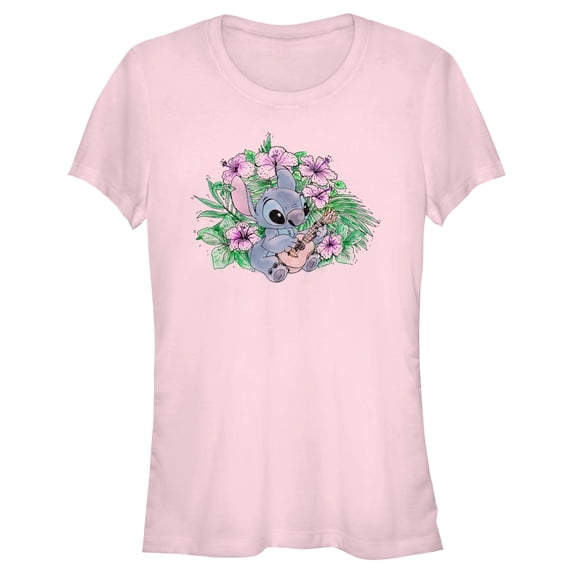 Junior's Lilo & Stitch Sketchy Ukulele Graphic Tee Light Pink Large