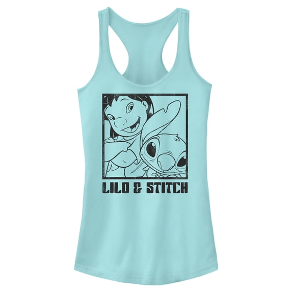 Junior's Lilo & Stitch Snapshot with Attitude Racerback Tank Top Cancun Medium