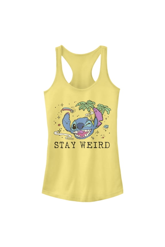 Junior's Lilo & Stitch Stay Weird Racerback Tank Top Banana 2X Large