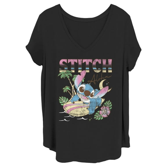 Junior's Lilo & Stitch Surfing Stitch Graphic Tee Black 3X