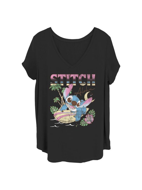 Junior's Lilo & Stitch Surfing Stitch Graphic Tee Black 3X