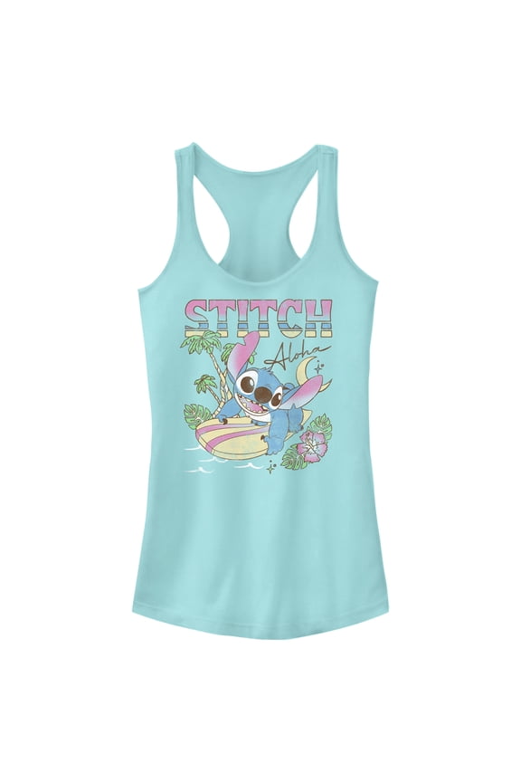 Junior's Lilo & Stitch Surfing Stitch Racerback Tank Top Cancun X Large