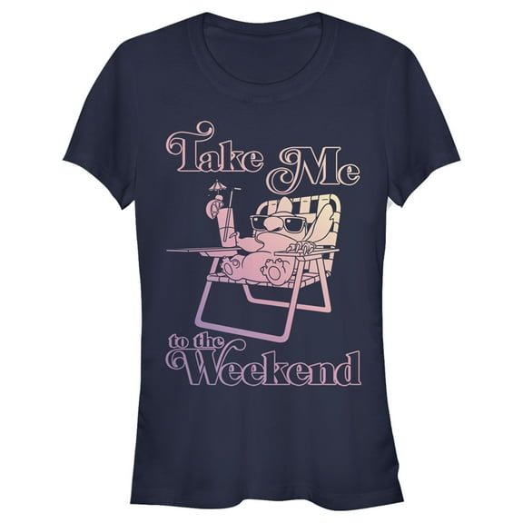 Junior's Lilo & Stitch Take Me to the Weekend  Graphic Tee Navy Blue 2X Large