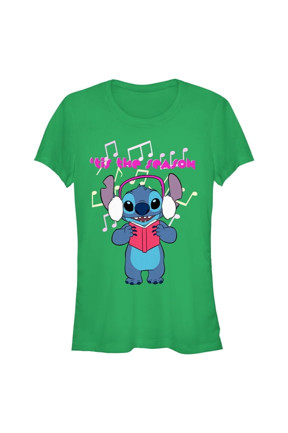 Junior's Lilo & Stitch Tis the Season Graphic Tee Kelly Green Medium