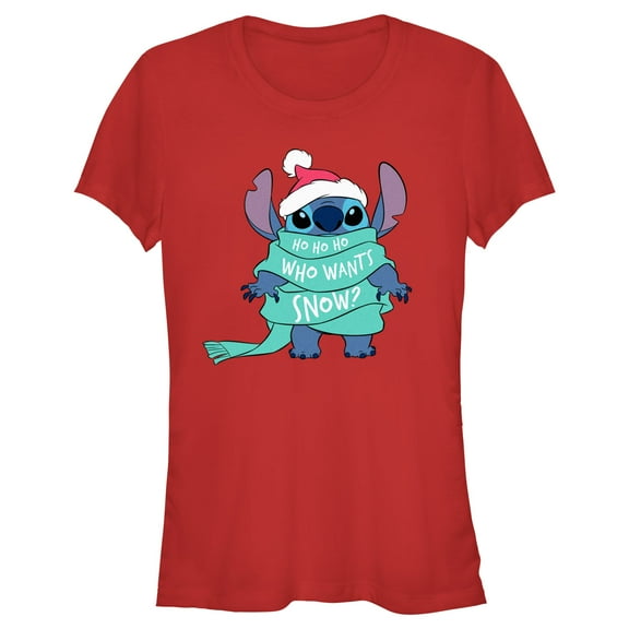 Junior's Lilo & Stitch Who Wants Snow?  Graphic Tee Red Large