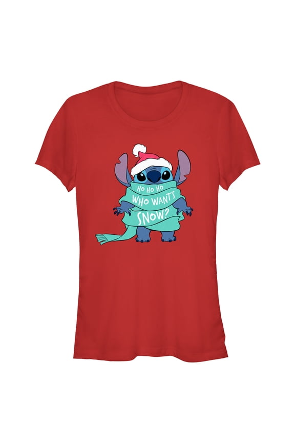 Junior's Lilo & Stitch Who Wants Snow?  Graphic Tee Red Large
