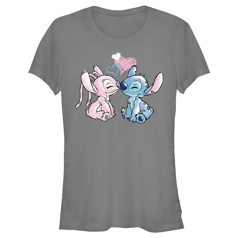 Junior's Lilo & Stitch With Angel Couple Graphic Tee Charcoal