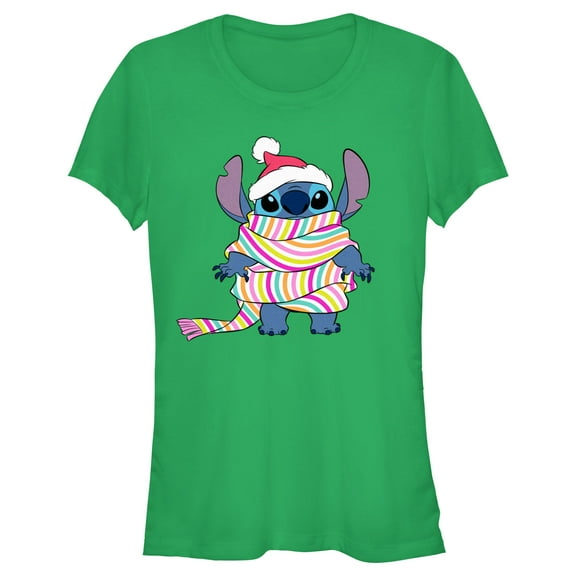 Junior's Lilo & Stitch Wrapped in Scarf  Graphic Tee Kelly Green X Large