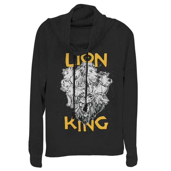 Junior's Lion King Animal Kingdom Crew  Cowl Neck Sweatshirt Black X Large