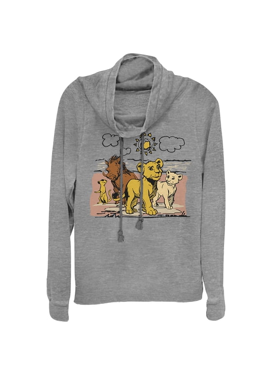 Junior's Lion King Best Friends Cartoon Cowl Neck Sweatshirt Gray Heather Small