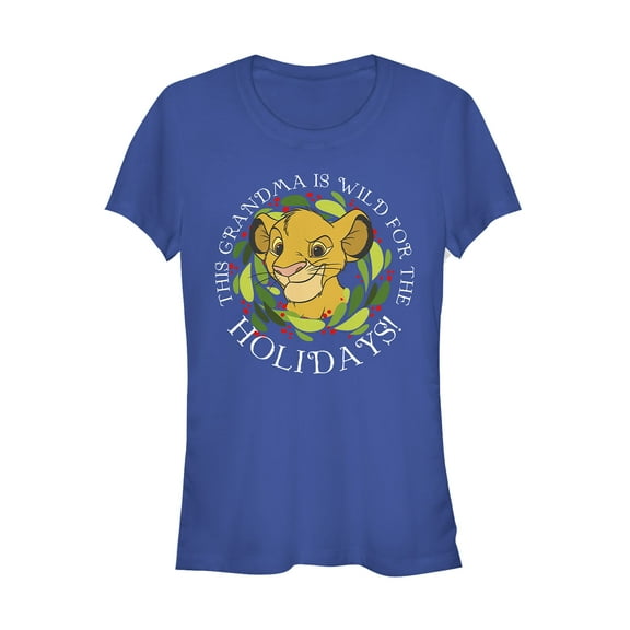 Junior's Lion King Christmas Wild Grandma  Graphic Tee Royal Blue Medium