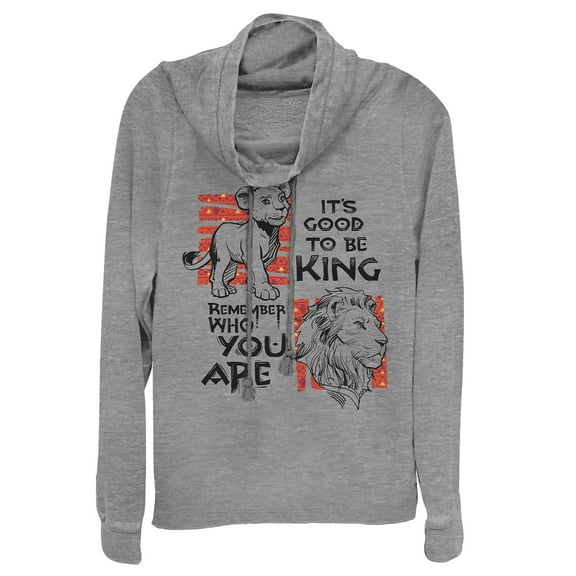 Junior's Lion King Good to Be King  Cowl Neck Sweatshirt Gray Heather 4X Large