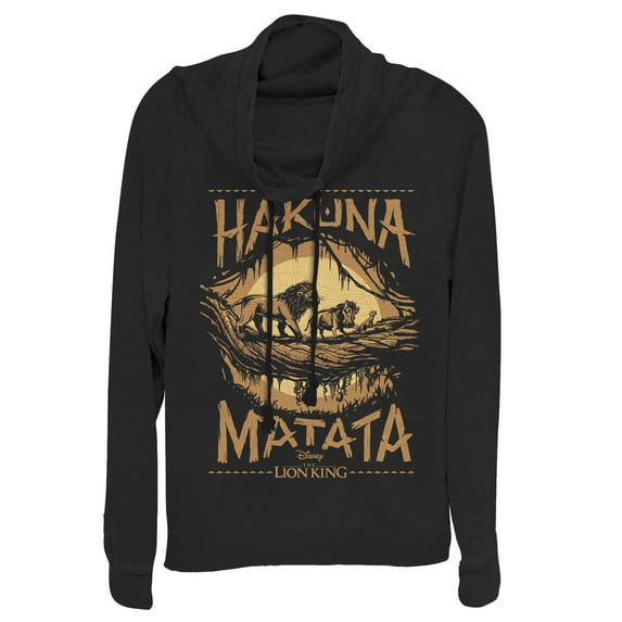 Junior's Lion King Hakuna Matata Jungle Trio Cowl Neck Sweatshirt Black X Small