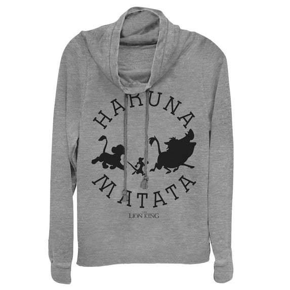 Junior's Lion King Hakuna Matata Means No Worries Cowl Neck Sweatshirt Gray Heather 3X Large