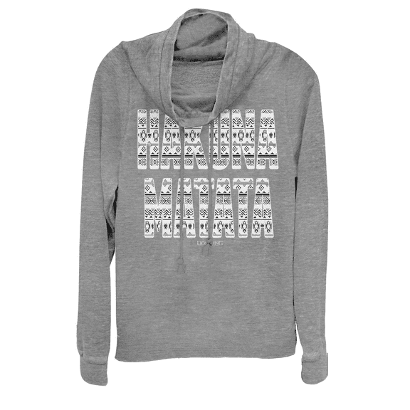 Junior's Lion King Hakuna Matata Tribal Print Text  Cowl Neck Sweatshirt Gray Heather Medium