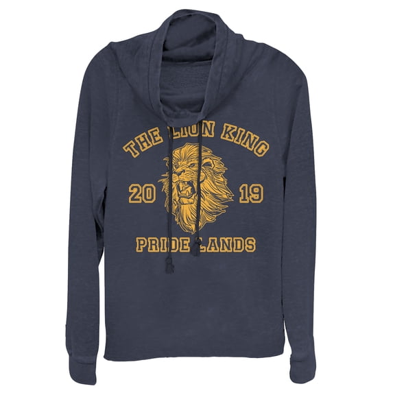 Junior's Lion King King's Mane 2019 Cowl Neck Sweatshirt Navy Blue Small