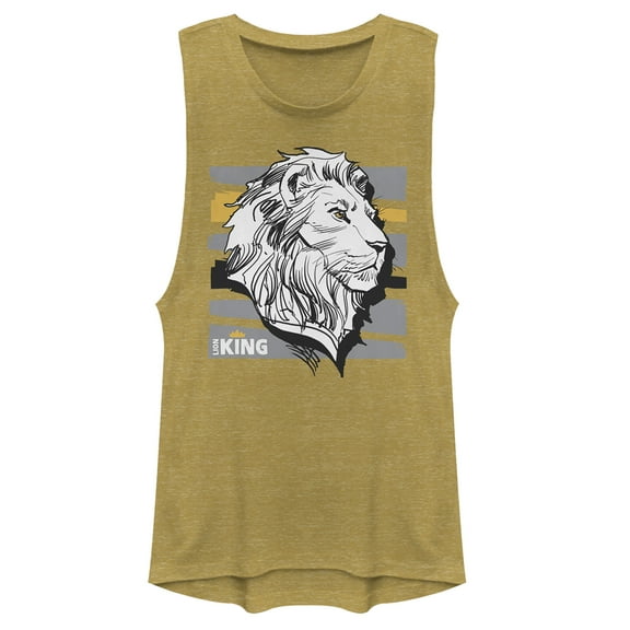Junior's Lion King Mufasa Stripe Profile Festival Muscle Graphic Tee Gold Heather Medium