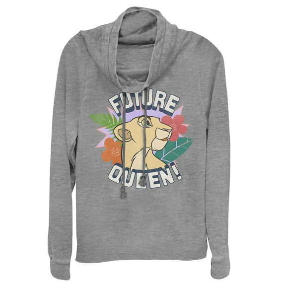 Junior's Lion King Nala Future Queen  Cowl Neck Sweatshirt Gray Heather 2X Large