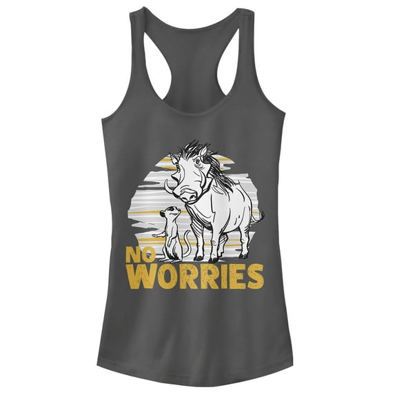Junior's Lion King No Worries Besties  Racerback Tank Top Charcoal Large