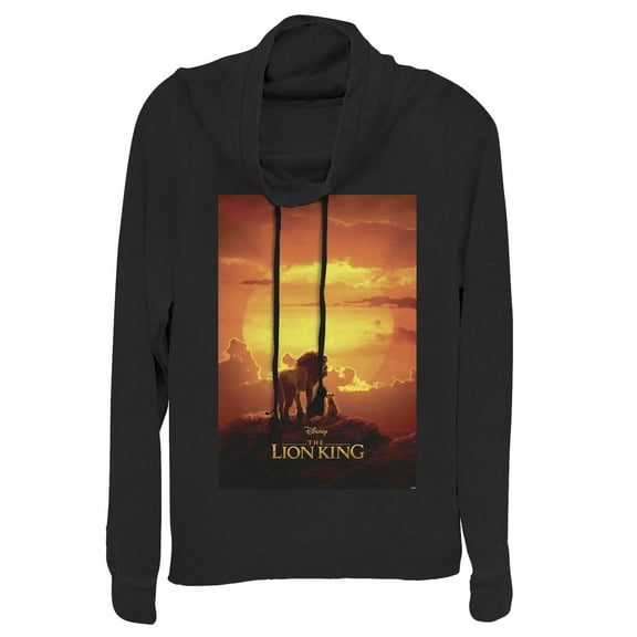 Junior's Lion King Pride Rock Movie Poster Cowl Neck Sweatshirt Black 4X Large
